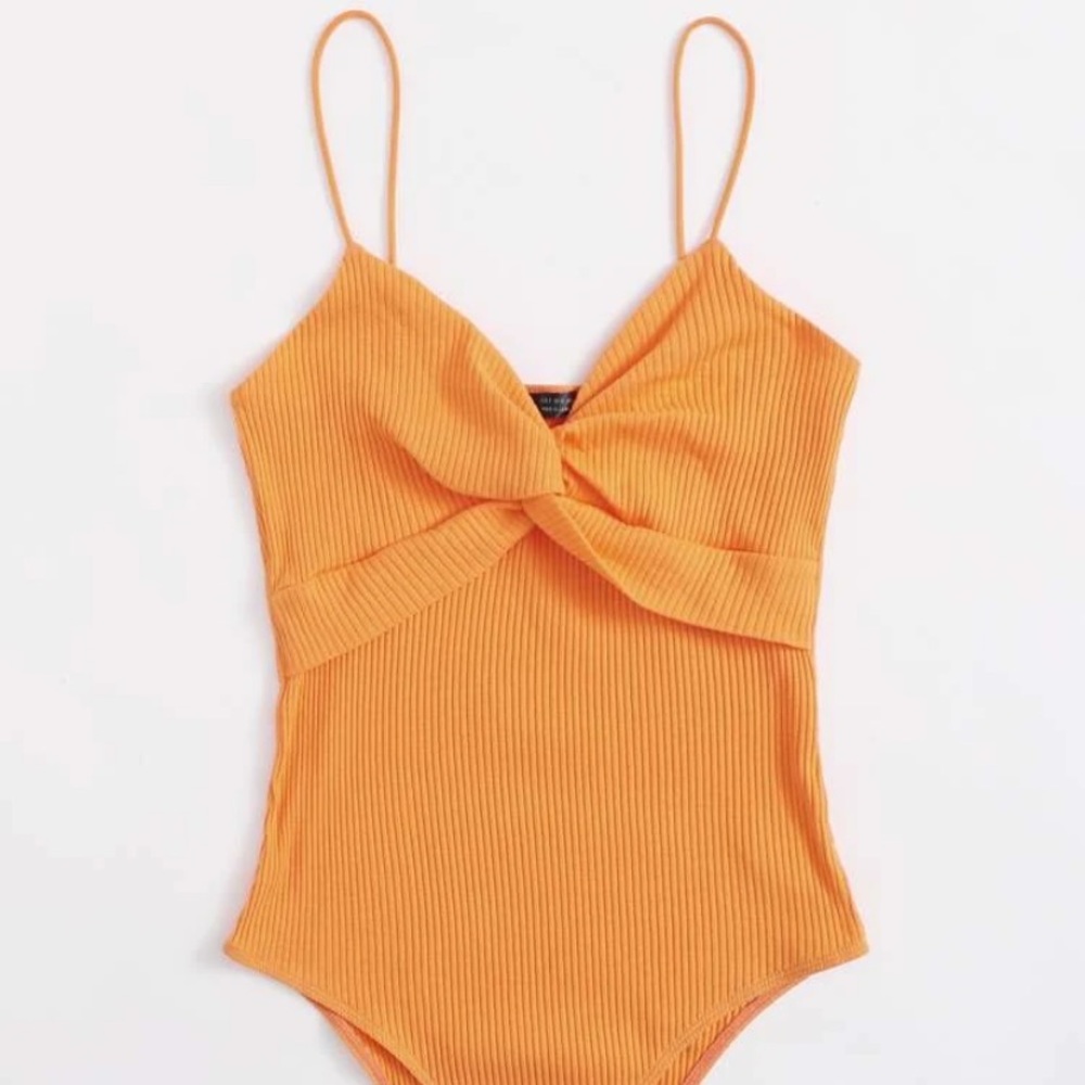 Twist front rib-knit slip bodysuit